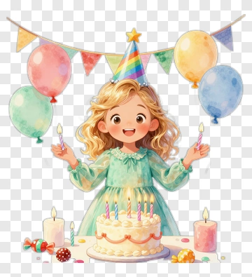 Happy Girl Celebrating A Birthday Party PNG