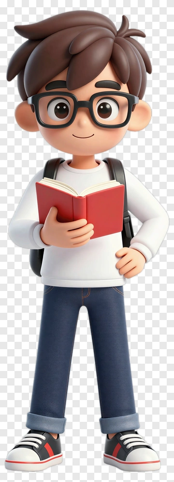 3D Student Holding A Book PNG