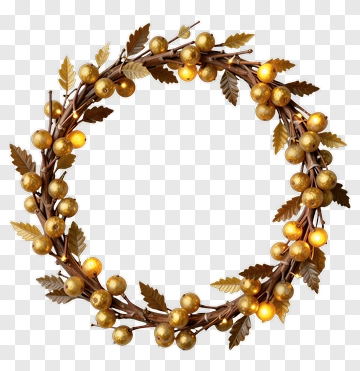 Golden Leaf Wreath With Lights PNG