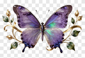 Colorful Butterfly With Floral Elements PNG