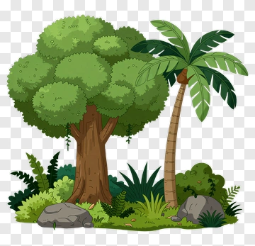 Cartoon Forest With Trees And Rocks PNG