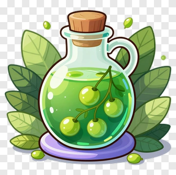 Cartoon Bottle Of Green Potion With Leaves PNG
