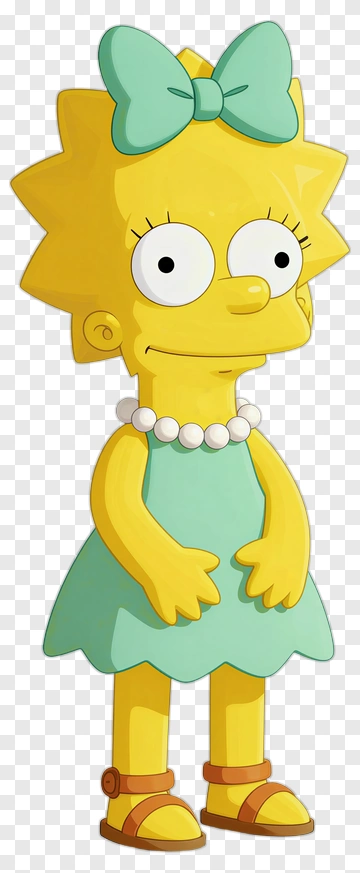 Cartoon Girl With A Green Dress And Bow PNG
