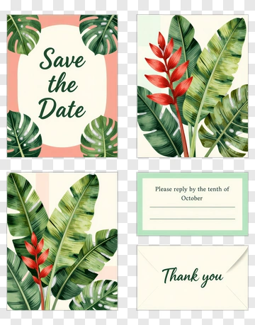 Tropical Save The Date Invitation With Floral Elements PNG