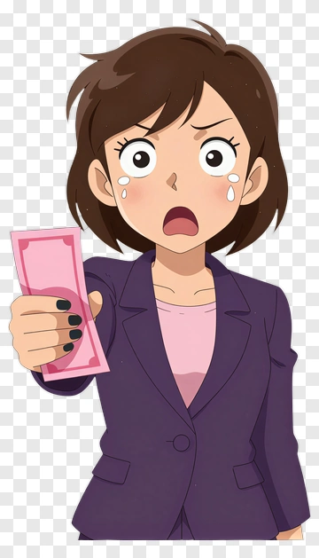 Cartoon Woman Holding A Pink Bill PNG