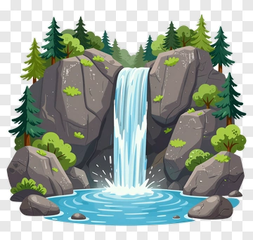 Waterfall In A Forest Landscape PNG