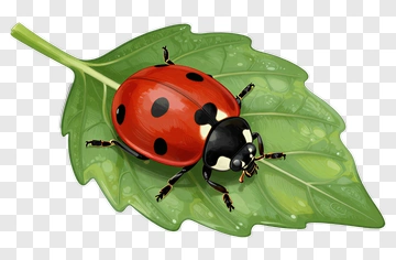 Cartoon Ladybug On A Leaf PNG