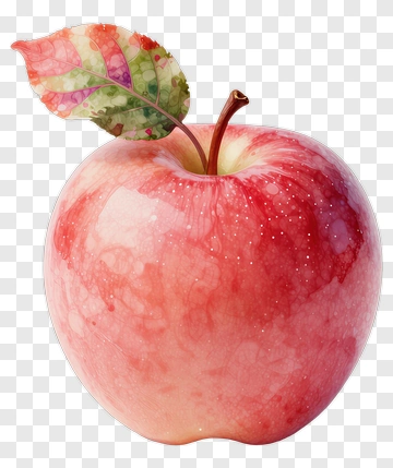 Watercolor Red Apple With Leaf PNG