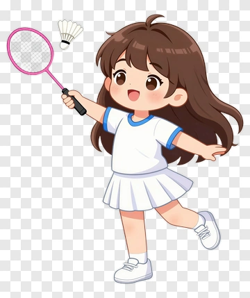 Cartoon Girl Playing Badminton PNG