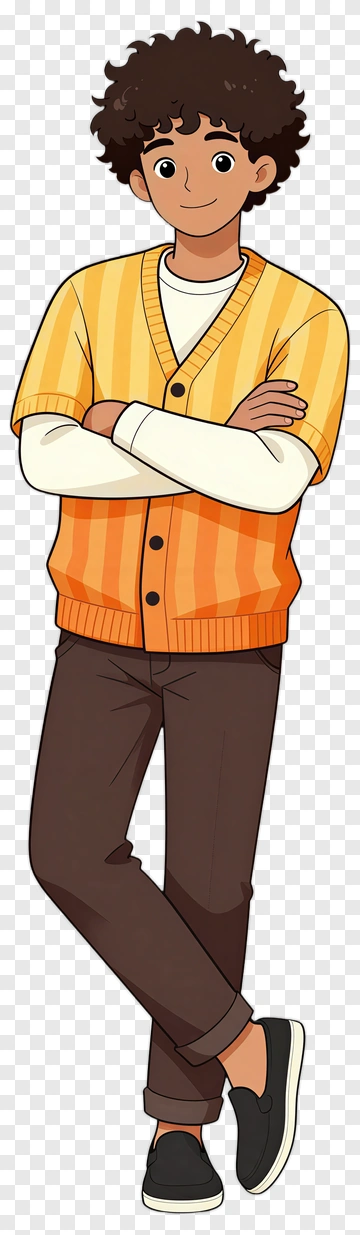 Cartoon Boy In Orange Sweater PNG