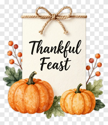 Thankful Feast With Pumpkins And Leaves PNG
