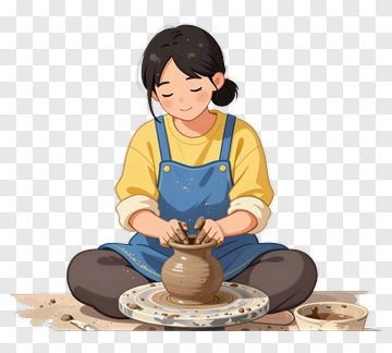 Girl Pottery Making On A Wheel PNG