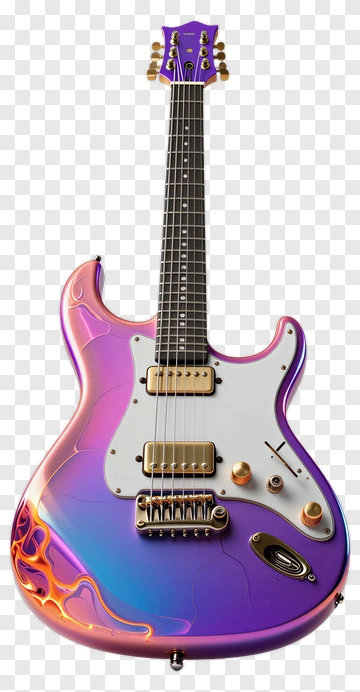 Electric Guitar With Colorful Design PNG