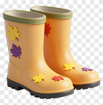 Colorful Rain Boots With Leaf Decorations PNG