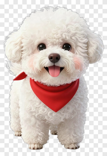 Cute Bichon Frise Dog With Red Bandana PNG