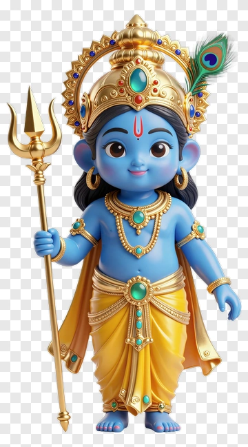 Cartoon Lord Krishna Holding A Trident PNG