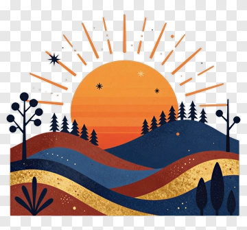 Sunset Over Rolling Hills With Trees PNG