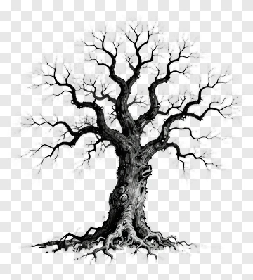 Black And White Tree With Bare Branches PNG