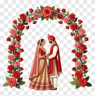 Wedding Couple Under Floral Arch PNG