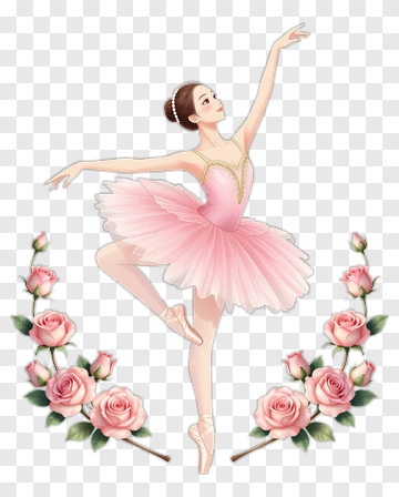 Ballet Dancer With Pink Tutu Surrounded By Roses PNG
