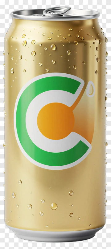 Gold Soda Can With Green And Orange Logo PNG