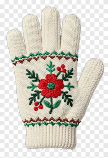 Embroidered Winter Glove With Floral Design PNG