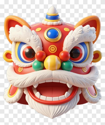 Colorful Lion Dance Mask PNG