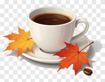 Coffee Cup With Autumn Leaves And Coffee Bean PNG