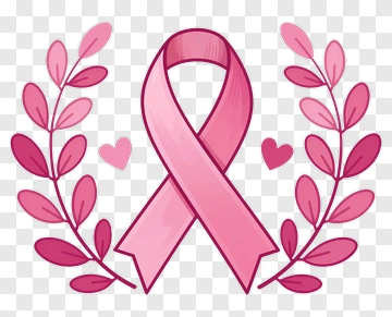 Pink Ribbon Surrounded By Leaves And Hearts PNG