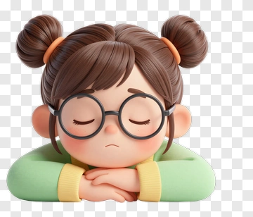 Cartoon Girl With Glasses Looking Thoughtful PNG