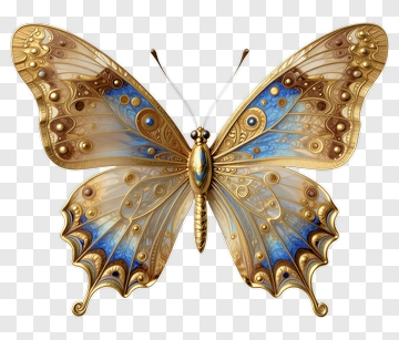 Elegant Butterfly With Blue And Gold Patterns PNG