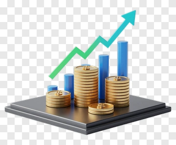 Financial Growth Chart With Coins And Bar Graph PNG