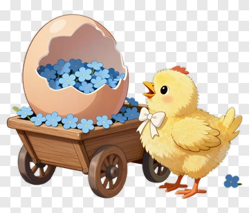 Cartoon Chick Next To An Egg Carton With Flowers PNG