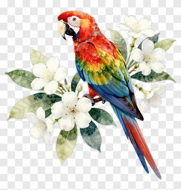 Colorful Parrot Sitting On White Flowers PNG