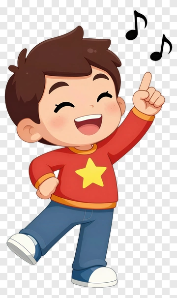 Cartoon Boy Singing With Music Notes PNG