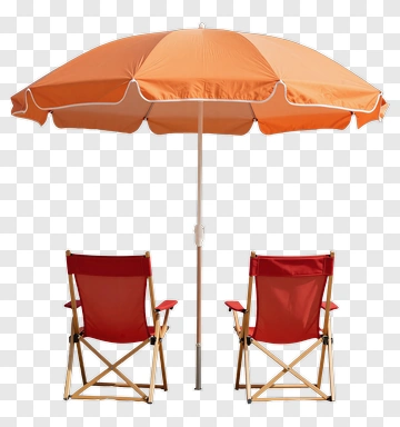 Beach Umbrella With Red Chairs PNG
