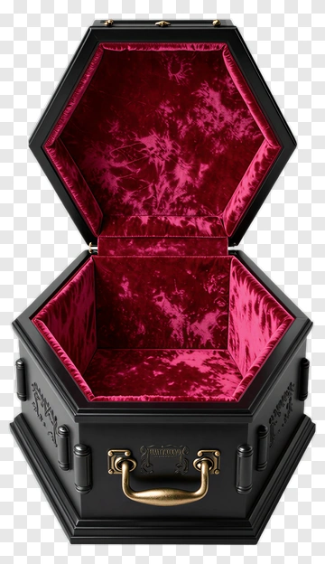 Black Hexagonal Jewelry Box With Red Velvet Interior PNG