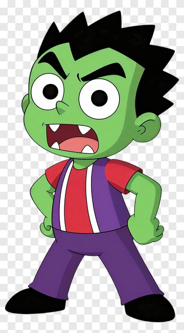 Cartoon Monster Character With Green Skin PNG