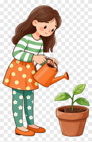 Girl Watering A Plant PNG