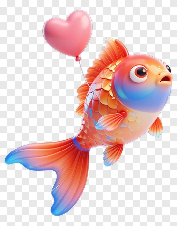 Cartoon Goldfish Holding A Heart Balloon PNG