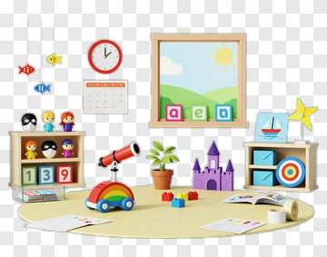 Colorful Classroom Play Area With Toys And Learning Materials PNG