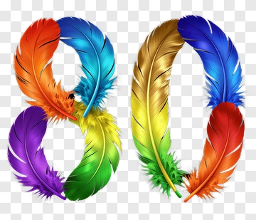 Colorful Feathers Forming The Number 80 PNG
