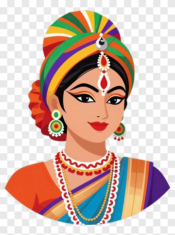 Colorful Indian Woman In Traditional Attire PNG