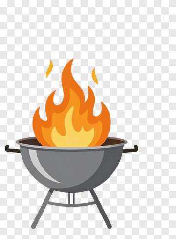 Cartoon Grill With Flames PNG