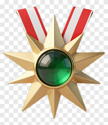 Gold Star Medal With Green Gem PNG