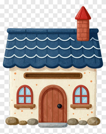 Cartoon House With Blue Roof And Red Chimney PNG