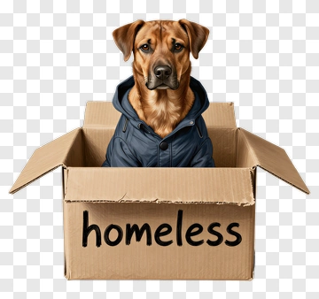 Homeless Dog In A Box Wearing A Jacket PNG