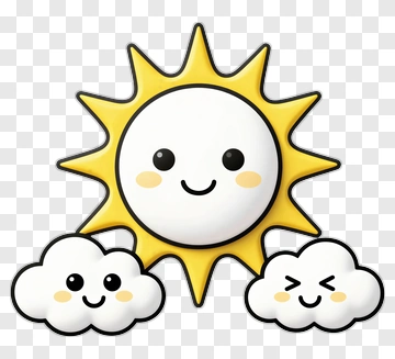 Cartoon Sun With Smiling Clouds PNG