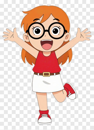 Happy Cartoon Girl With Glasses PNG