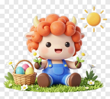 Cartoon Lamb Holding Flowers With Easter Basket PNG